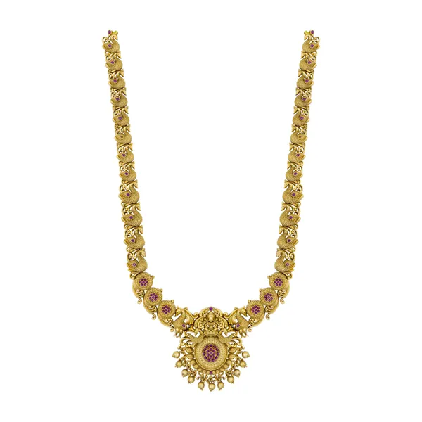 Antique_Laxmi_Mata_Long_Temple_Necklace_Set_K_1227_Red