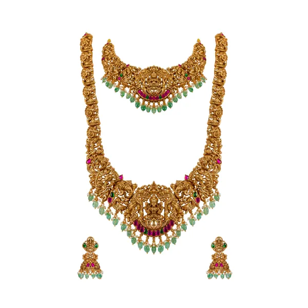 Divine_Laxmi_Gold_Plated_Temple_Necklace_Set_J_71n_Red