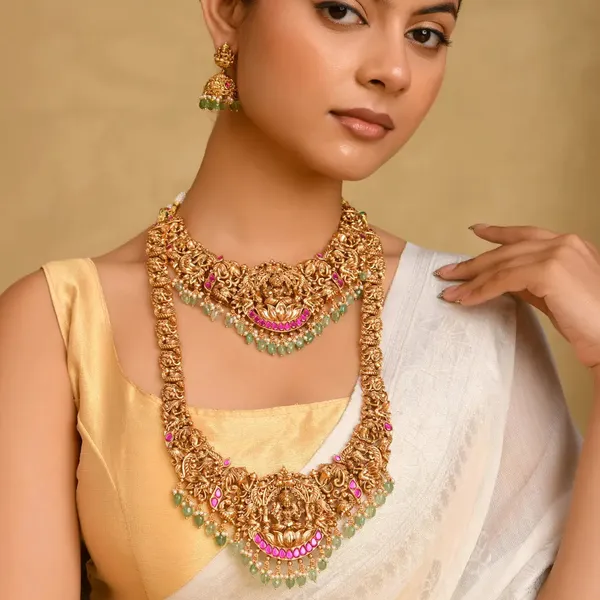 Divine_Laxmi_Gold_Plated_Temple_Necklace_Set_J_71n_Red