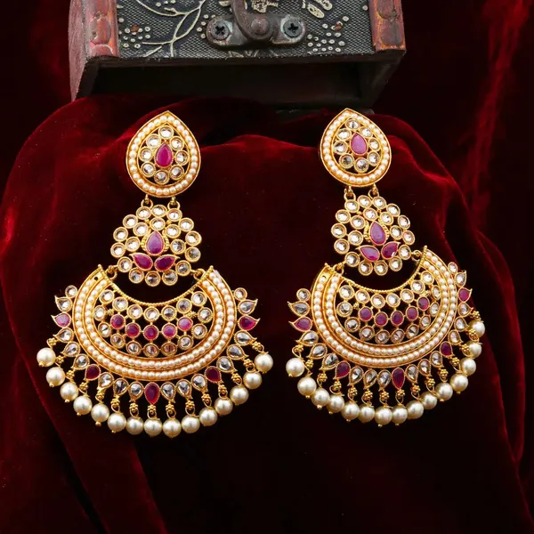 Antique_Flower_Gold_Plated_Jhumka_C_390_Red