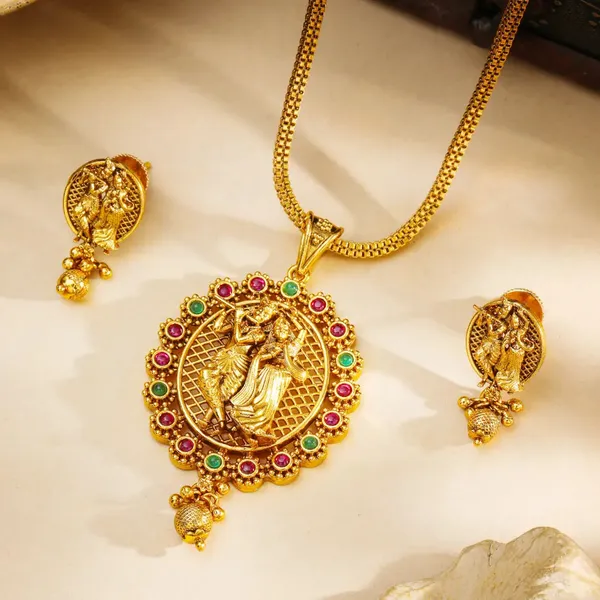 Divine_Radha_Krishna_Pendant_Set_T_56_Green