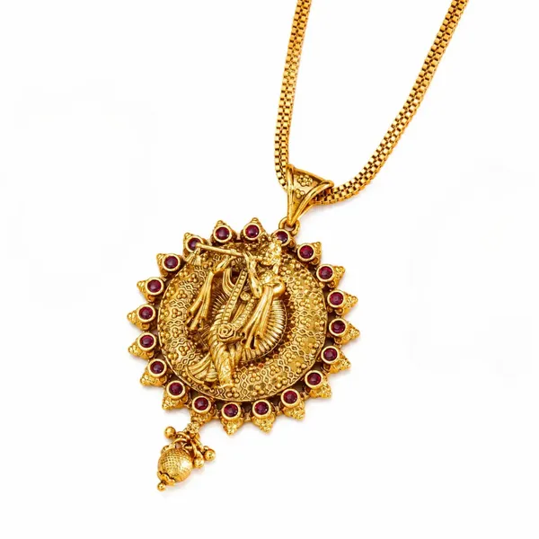 Krishna_Gold_Plated_Pendant_Set_T_57_Red
