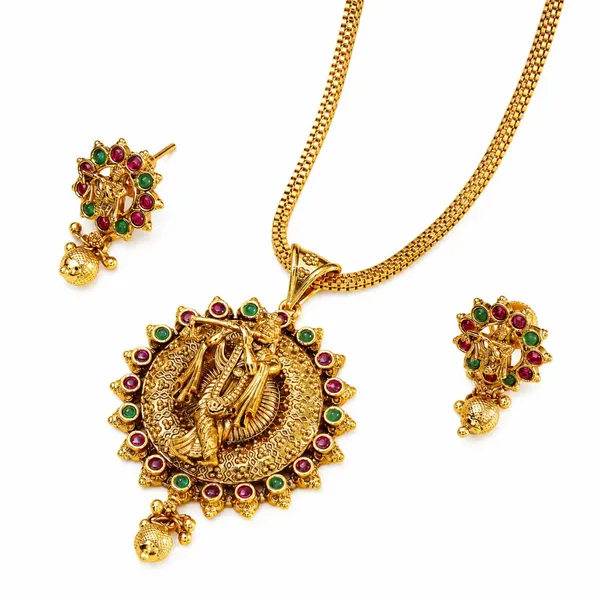 Krishna_Gold_Plated_Pendant_Set_T_57_Red