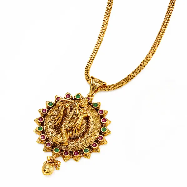 Krishna_Gold_Plated_Pendant_Set_T_57_Red