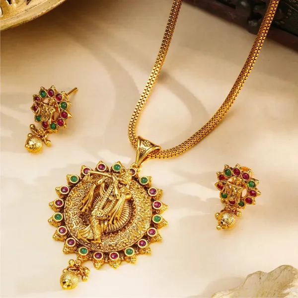 Krishna_Gold_Plated_Pendant_Set_T_57_Green
