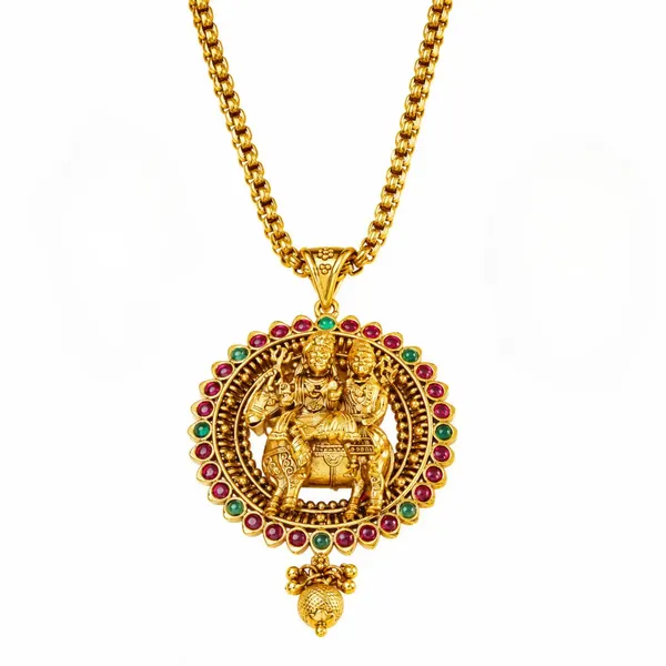 Divine_Shiv_Parvati_Gold_Plated_Pendant_Set_T_55_Green