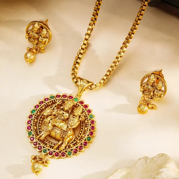 Divine_Shiv_Parvati_Gold_Plated_Pendant_Set_T_55_Green