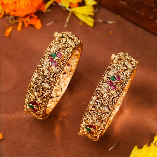 Handcrafted_Gold_Plated_Paired_Bangles_V_1767_Green