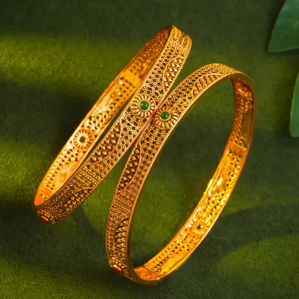 Carved_Antique_Temple_Bangle_V_1828_Green_Pack_Of_2