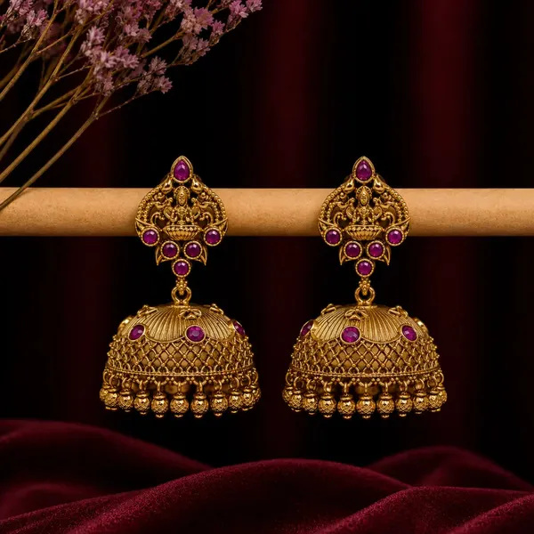 Antique_Gold_Plated_Laxmi_Jhumka_V_276_Red