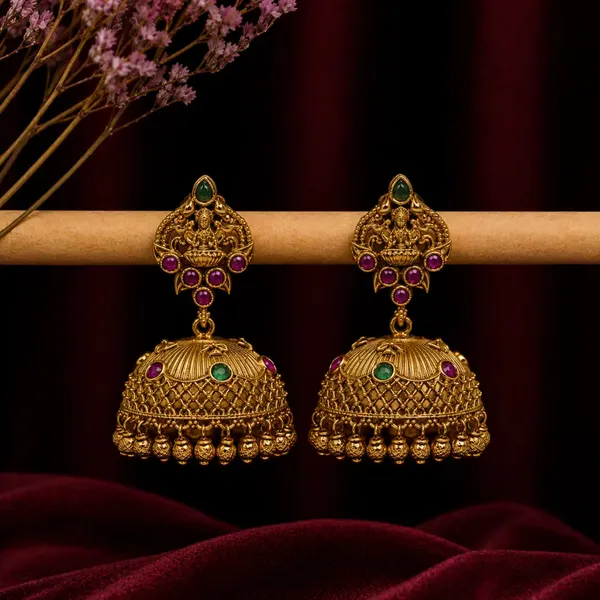 Antique_Gold_Plated_Laxmi_Jhumka_V_276_Red