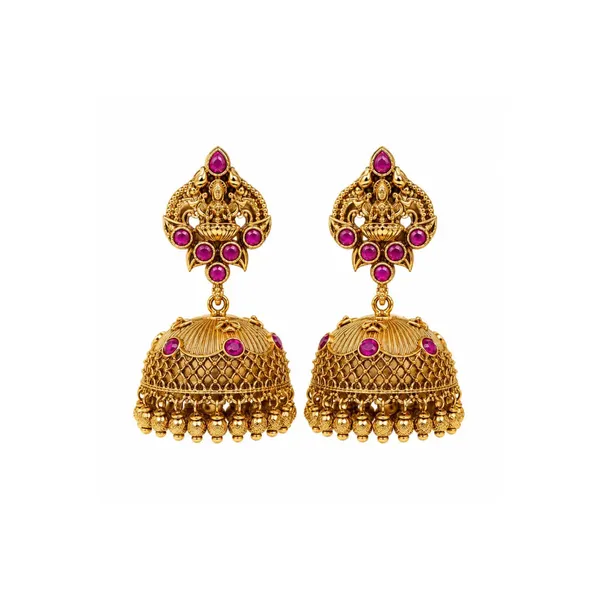 Antique_Gold_Plated_Laxmi_Jhumka_V_276_Green