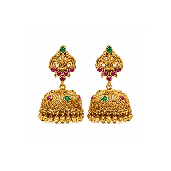 Antique_Gold_Plated_Laxmi_Jhumka_V_276_Green