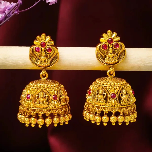 Divine_Laxmi_Gold_Plated_Jhumka_R_1123_Red