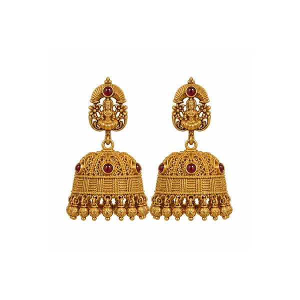 Elegant_Laxmi_Antique_Gold_Plated_Jhumka_R_1172_Red