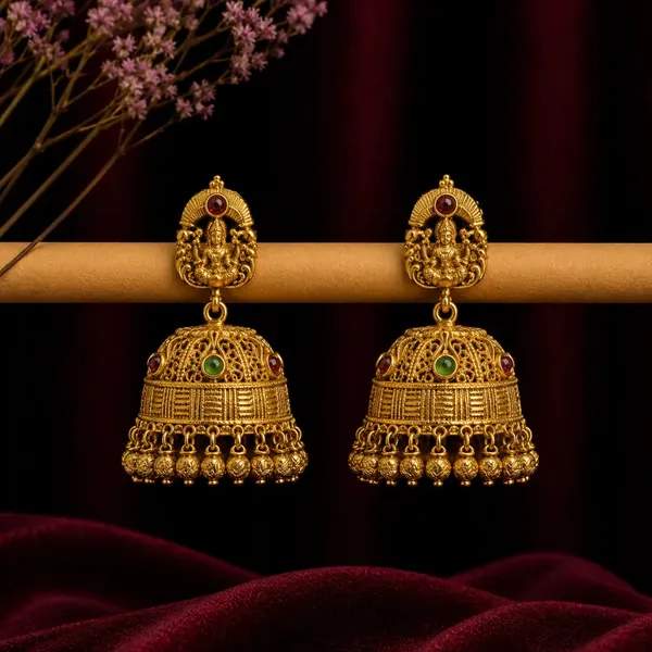 Elegant_Laxmi_Antique_Gold_Plated_Jhumka_R_1172_Red