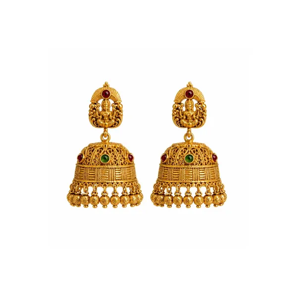 Elegant_Laxmi_Antique_Gold_Plated_Jhumka_R_1172_Red