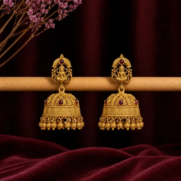Elegant_Laxmi_Antique_Gold_Plated_Jhumka_R_1172_Green