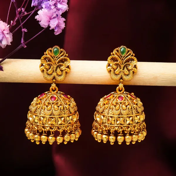 Majestic_Peacock_Antique_Gold_Plated_Jhumka_R_1126_Red