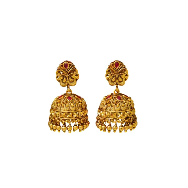 Majestic_Peacock_Antique_Gold_Plated_Jhumka_R_1126_Red