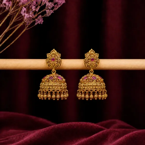 Antique_Gold_Plated_Jhumka_R_1297_Red