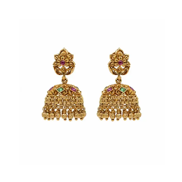 Antique_Gold_Plated_Jhumka_R_1297_Red