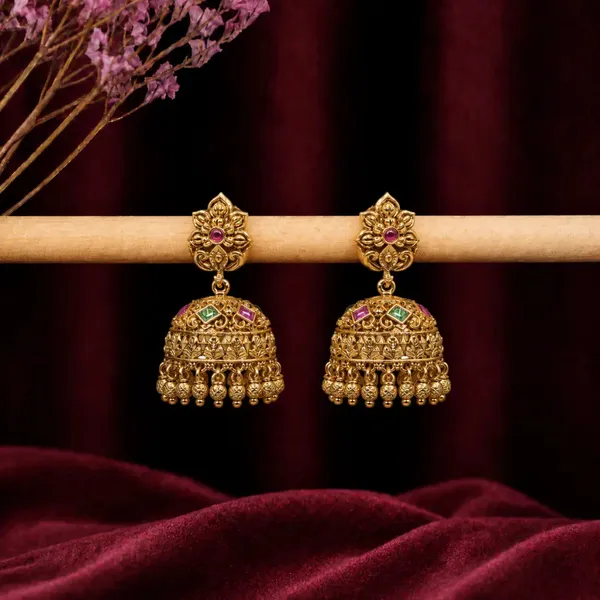 Antique_Gold_Plated_Jhumka_R_1297_Red