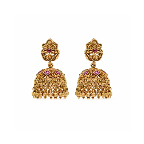Antique_Gold_Plated_Jhumka_R_1297_Red