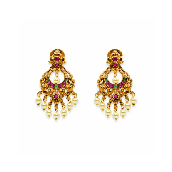 Antique_Gold_Plated_Chandbali_With_Pearl_Drops_R_1043_Green