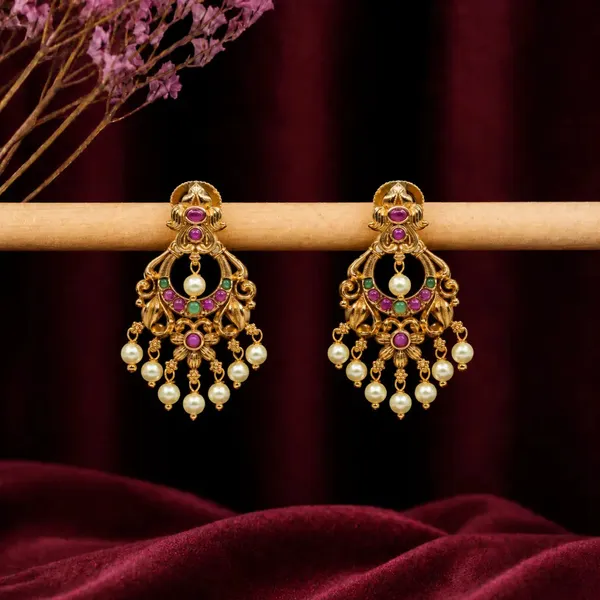 Antique_Gold_Plated_Chandbali_With_Pearl_Drops_R_1043_Green