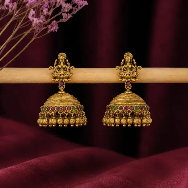 Antique_Finish_Gold_Plated_Jhumka_N_641_Red