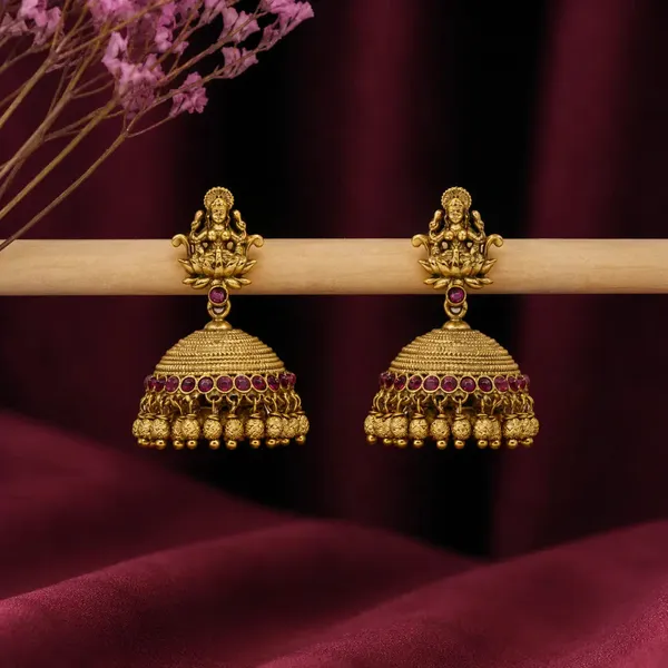 Antique_Finish_Gold_Plated_Jhumka_N_641_Green