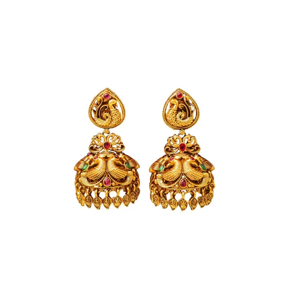Antique_Finish_Peacock_Gold_Plated_Jhumka_R_1177_Red