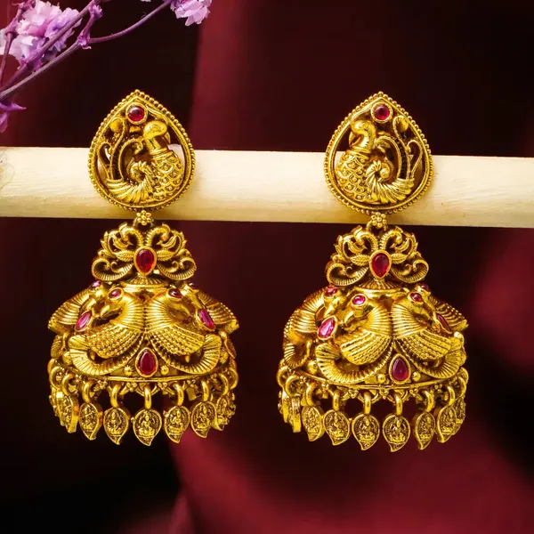 Antique_Finish_Peacock_Gold_Plated_Jhumka_R_1177_Green
