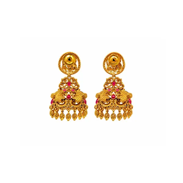 Antique_Finish_Peacock_Gold_Plated_Jhumka_R_1177_Green