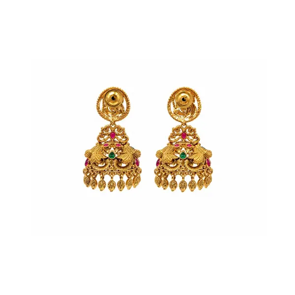 Antique_Finish_Peacock_Gold_Plated_Jhumka_R_1177_Green