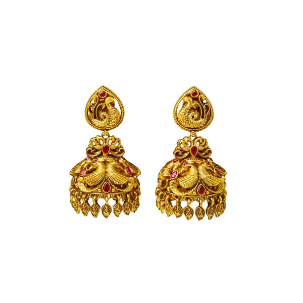 Antique_Finish_Peacock_Gold_Plated_Jhumka_R_1177_Green