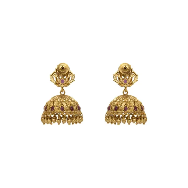 Antique_Finish_Flower_Petal_Gold_Plated_Jhumka_V_328_Red
