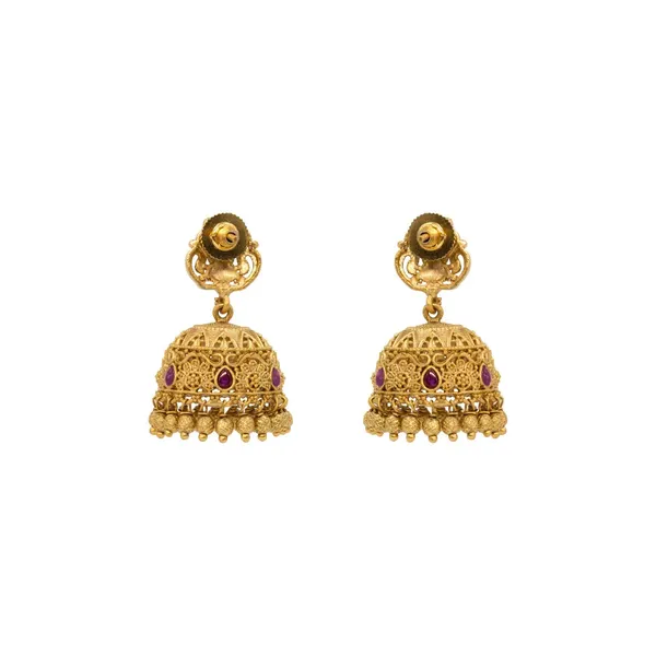 Antique_Temple_Gold_Plated_Jhumka_R_1137_Red