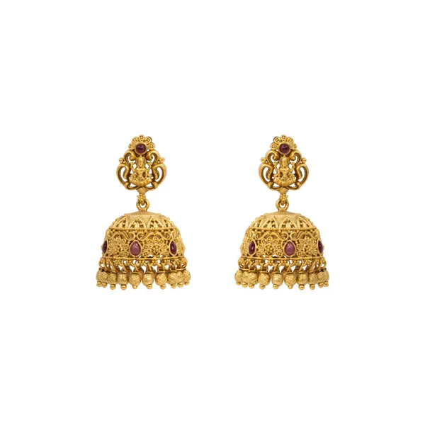 Antique_Temple_Gold_Plated_Jhumka_R_1137_Red