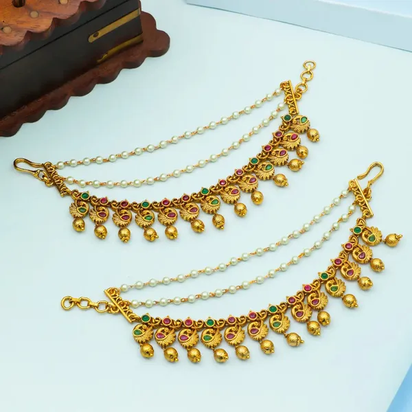 Royal_Look_Gold_Plated_Ear_Chain_V_1309_Green