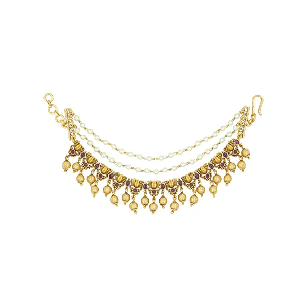 Graceful_Lotus_Design_Gold_Plated_Ear_Chain_N_753_Red