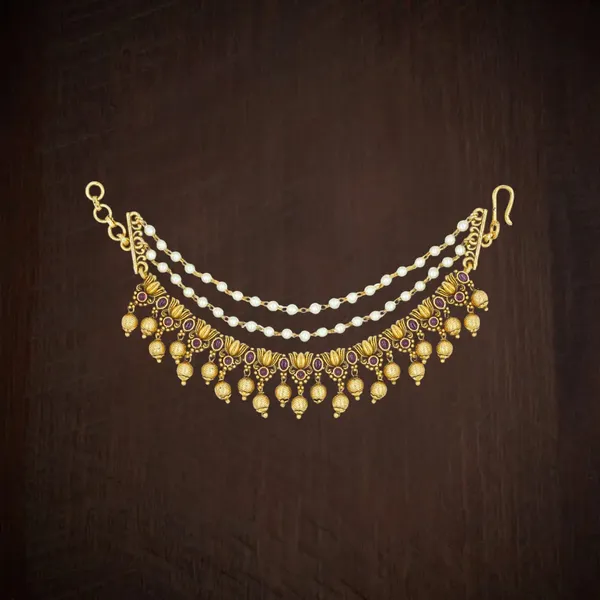 Graceful_Lotus_Design_Gold_Plated_Ear_Chain_N_753_Red