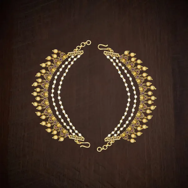 Graceful_Lotus_Design_Gold_Plated_Ear_Chain_N_753_Red