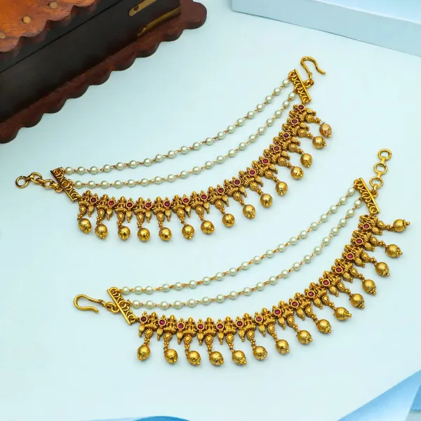 Luxury_Bridal_Gold_Plated_Ear_Chain_N_746_Red