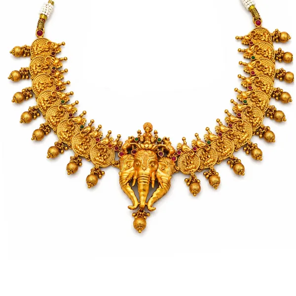Elephant_Lakshmi_Temple_Short_Necklace_Set_Antique_Finish_K_629_Green