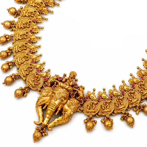 Elephant_Lakshmi_Temple_Short_Necklace_Set_Antique_Finish_K_629_Green