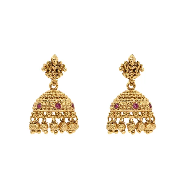 Antique_Laxmi_Gold_Finish_Jhumka_T_19_Red