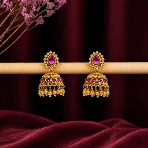 Antique_Small_Leaf_Petal_Jhumka_T_16_Red