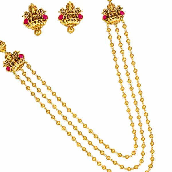 Antique_Three_Layer_Lakshmi_Necklace_Set_T_50_Red